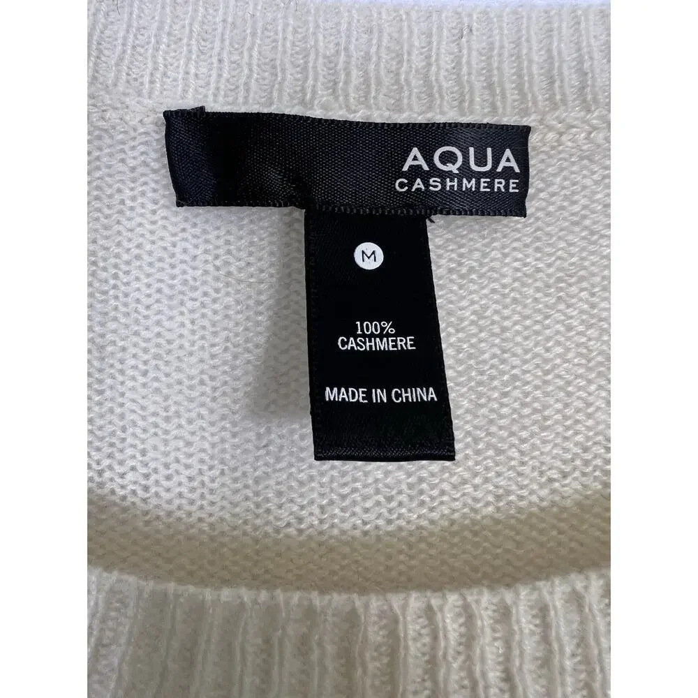 Aqua Off White 100% Cashmere Pullover Skull Graphic Sweater Size M - Picture 9 of 12